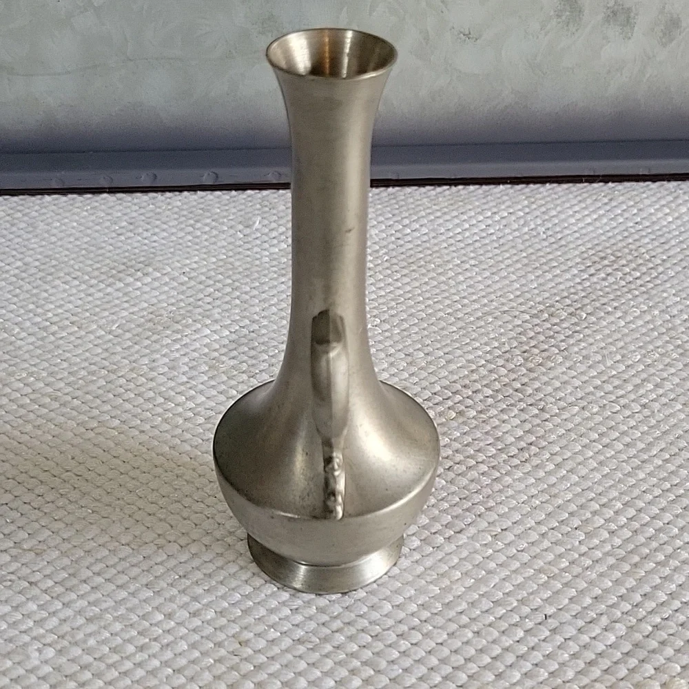 Small vintage pewter bud vase with handle.  5.5